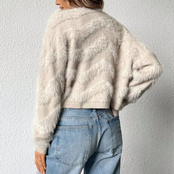 Khaki Women's French Luxury textured button down Slouchy Cardigan - Picture 2 of 6